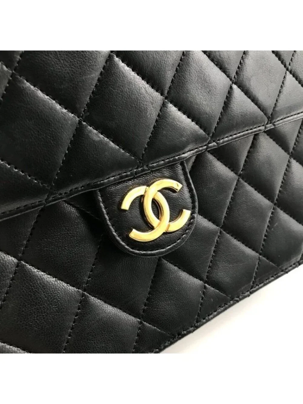 Chanel Quilted CC Logo Chain Shoulder Bag Push Lock Lambskin